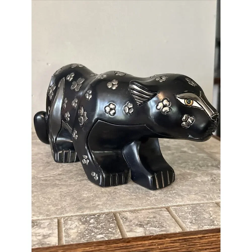 Artesania Rinconada Black Silver Large Crouching Panther Sculpture 11